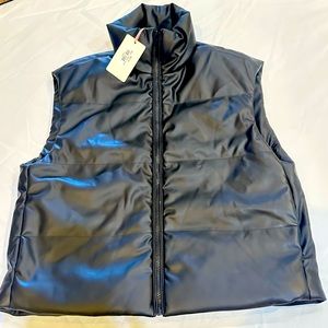 Black Entro Faux Leather Collared Vest with Pockets Small New